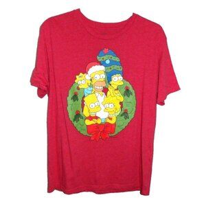 THE SIMPSONS Matt Groening Christmas red lightweight T Shirt men's size L